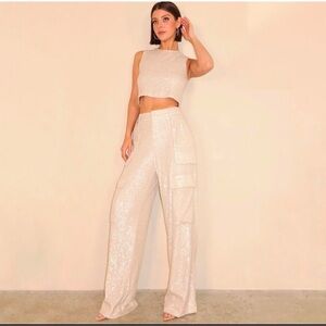 Elegant Cream Sequin Jumpsuit Noli